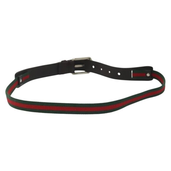 GUCCI Web Sherry Line Belt Leather 40.2"" Black Red Green Auth sw1390 - Picture 2 of 10